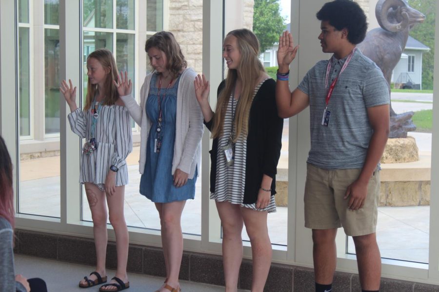 Lillian Schmidt, Ava Bradley, Rylee Capesius, and Gavin Guns are sworn in to their new Student Council roles